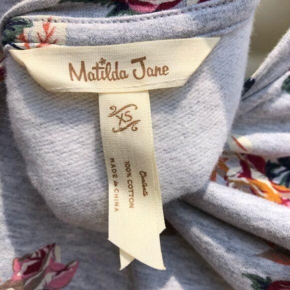 Matilda Jane Floral Sweatshirt XS Gray Mini Dress Sweater Perfectly Cozy Top - Picture 6 of 13